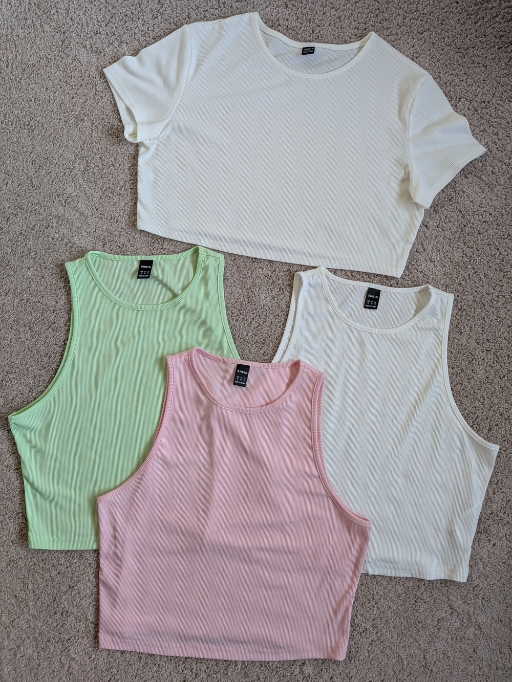 XL 4pc. Crop Top Bundle - White, Pink, Mint - SHEIN, Polyester